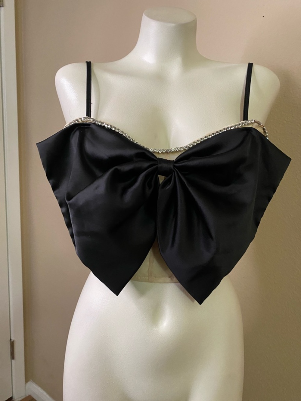 Black satin bow with sheer corset rom bustier top 🖤🖤
